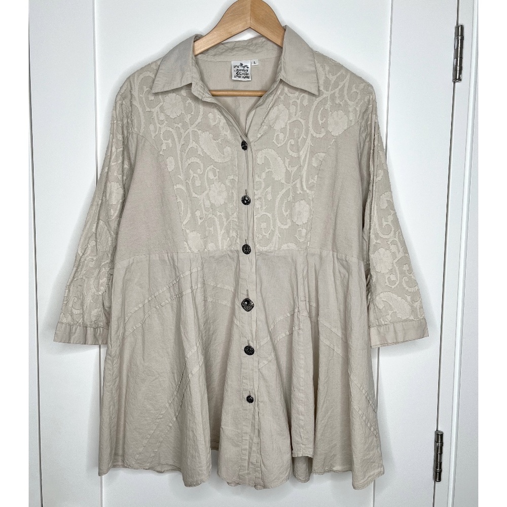 Parsley & Sage Boho Lacy Flared Tunic Top in Beige